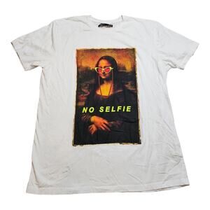 Piazza Italia Man In Touch No Selfie Short Sleeve Tee Shirt with Mona Lisa XXL